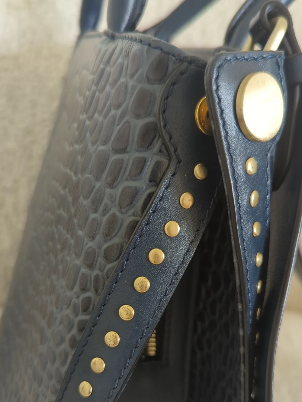 RADLEY LONDON Navy Croc-Embossed Satchel with Gold Hardware - Picture 6 of 10